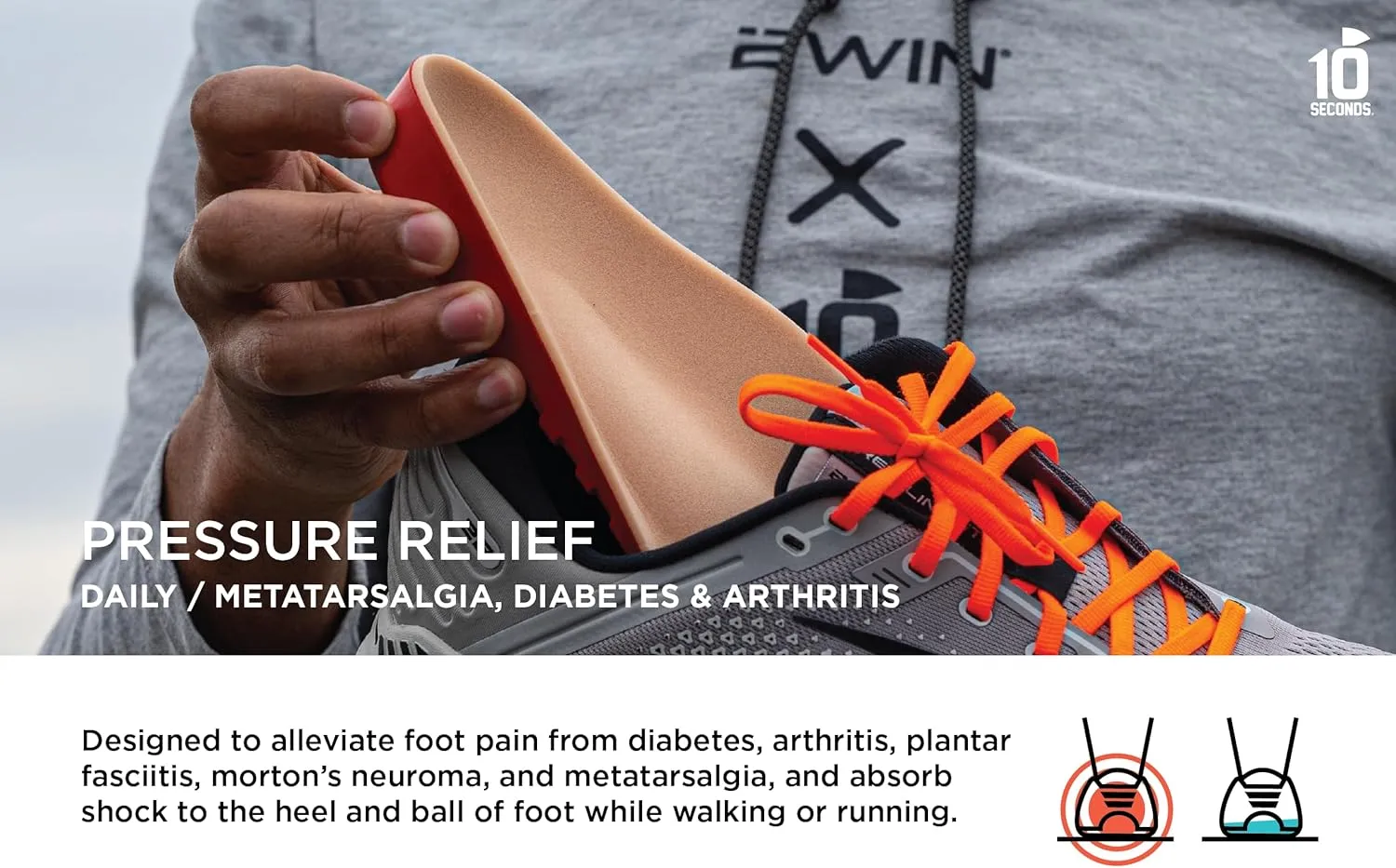 10 Seconds Pressure Relief 3030 with Metatarsal Pad – Ultra Cushioned - Medium Arch Support - Medium Arch Height, Trim to Fit, Molds to Foot Plastazote Memory Foam Topper (M 13)