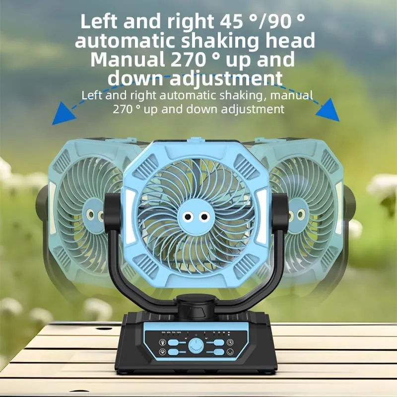 10000mah Rechargeable Camping Fan with LED Lantern, USB Silent Clip On Fan Desk Fan with Remote Control and LED Light, 4 Speeds Shakes Head,Orange,20000 mAh