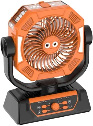 10000mah Rechargeable Camping Fan with LED Lantern, USB Silent Clip On Fan Desk Fan with Remote Control and LED Light, 4 Speeds Shakes Head,Orange,20000 mAh