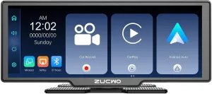 11.26 Inch Wireless CarPlay Screen for Car, Apple CarPlay & Android Auto Touch Screen Car Stereo with 4K Dash Cam, Bluetooth, Mirror Link, GPS Navigation, FM, Voice Control for Vehicles (Black)