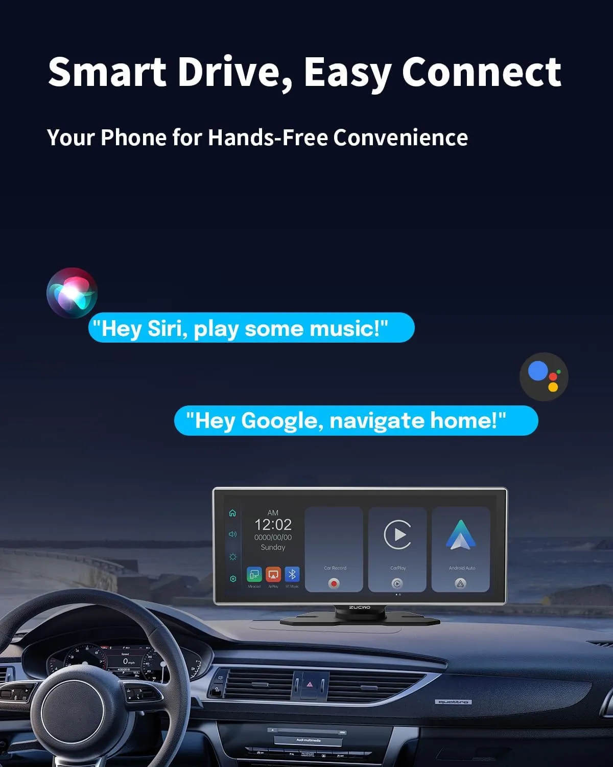 11.26 Inch Wireless CarPlay Screen for Car, Apple CarPlay & Android Auto Touch Screen Car Stereo with 4K Dash Cam, Bluetooth, Mirror Link, GPS Navigation, FM, Voice Control for Vehicles (Black)