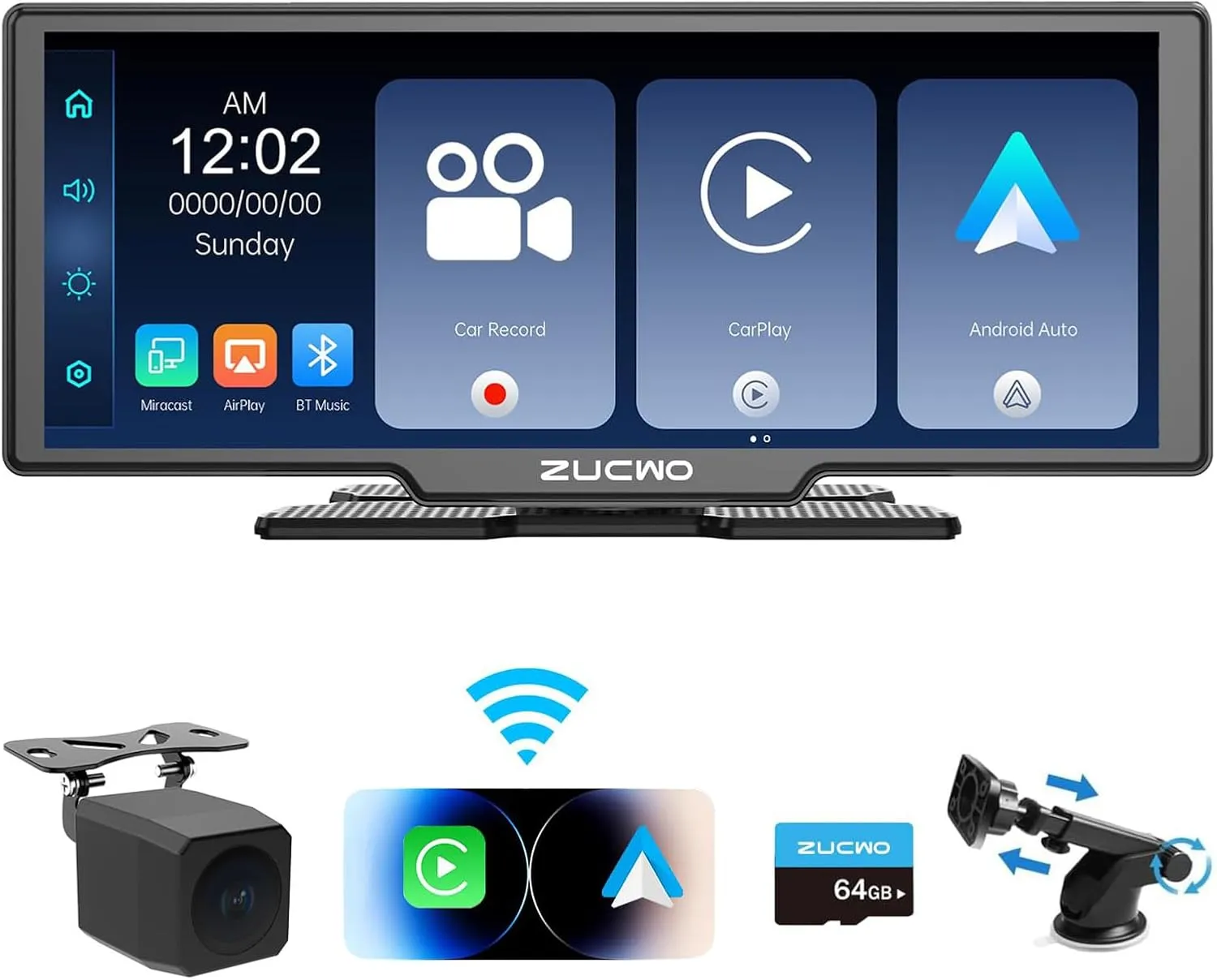 11.26 Inch Wireless CarPlay Screen for Car, Apple CarPlay & Android Auto Touch Screen Car Stereo with 4K Dash Cam, Bluetooth, Mirror Link, GPS Navigation, FM, Voice Control for Vehicles (Black)