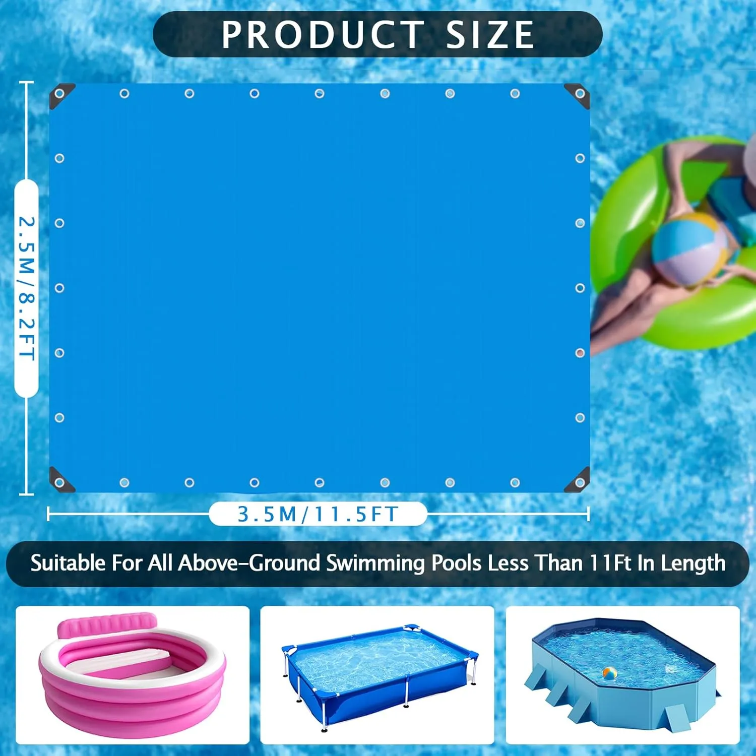 11.5 Ft x 8.2 Ft Swimming Pool Ground Cloth Rectangular Swimming Pool Liner Pad for Above Ground Swimming Pools Heavy Duty Pool Ground Mat Protector Pad Prevents Punctures Pool Tarp