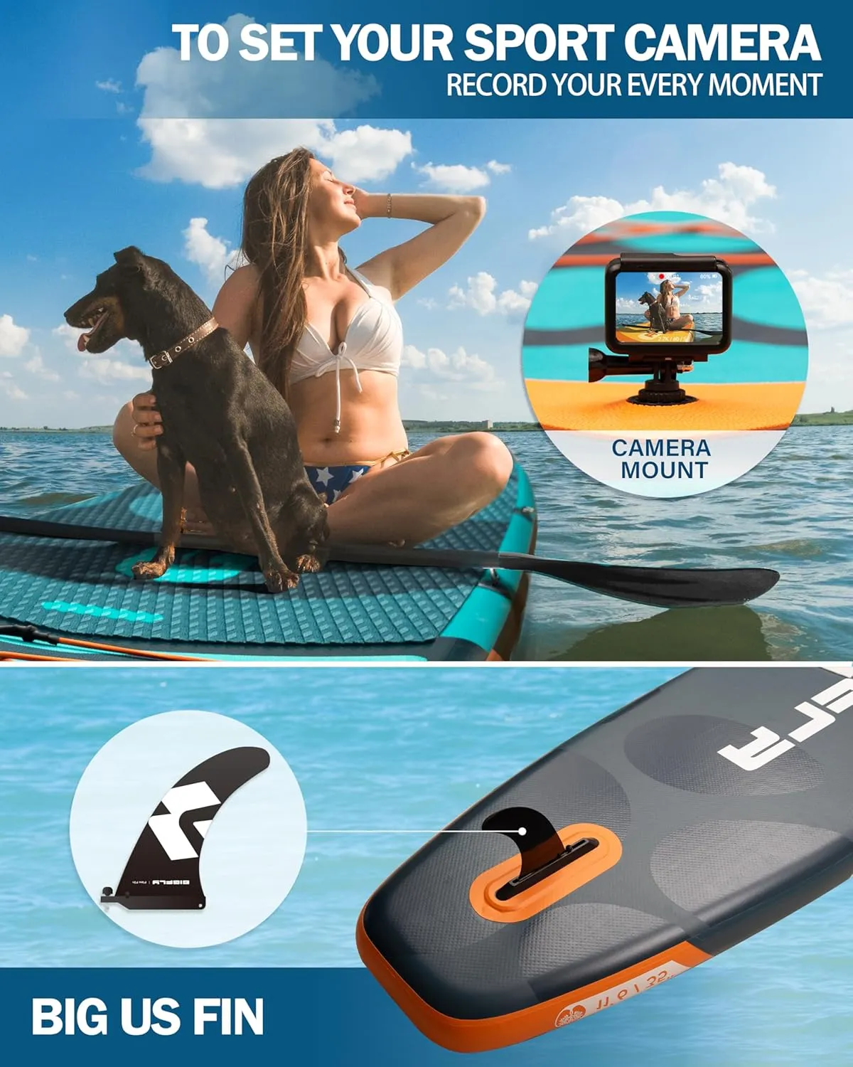 11'6×35" Super Wide Inflatable Stand Up Paddle Board, Ultra Stable Wide SUP for 2 1 People/Family/Big Size, 100L Backpack, All-Round Sup Board, US Big Fin