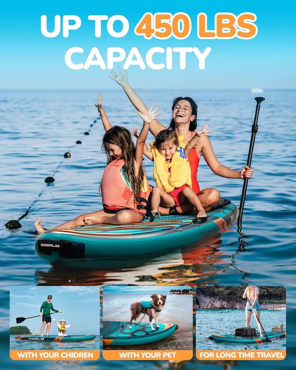 11'6×35" Super Wide Inflatable Stand Up Paddle Board, Ultra Stable Wide SUP for 2 1 People/Family/Big Size, 100L Backpack, All-Round Sup Board, US Big Fin