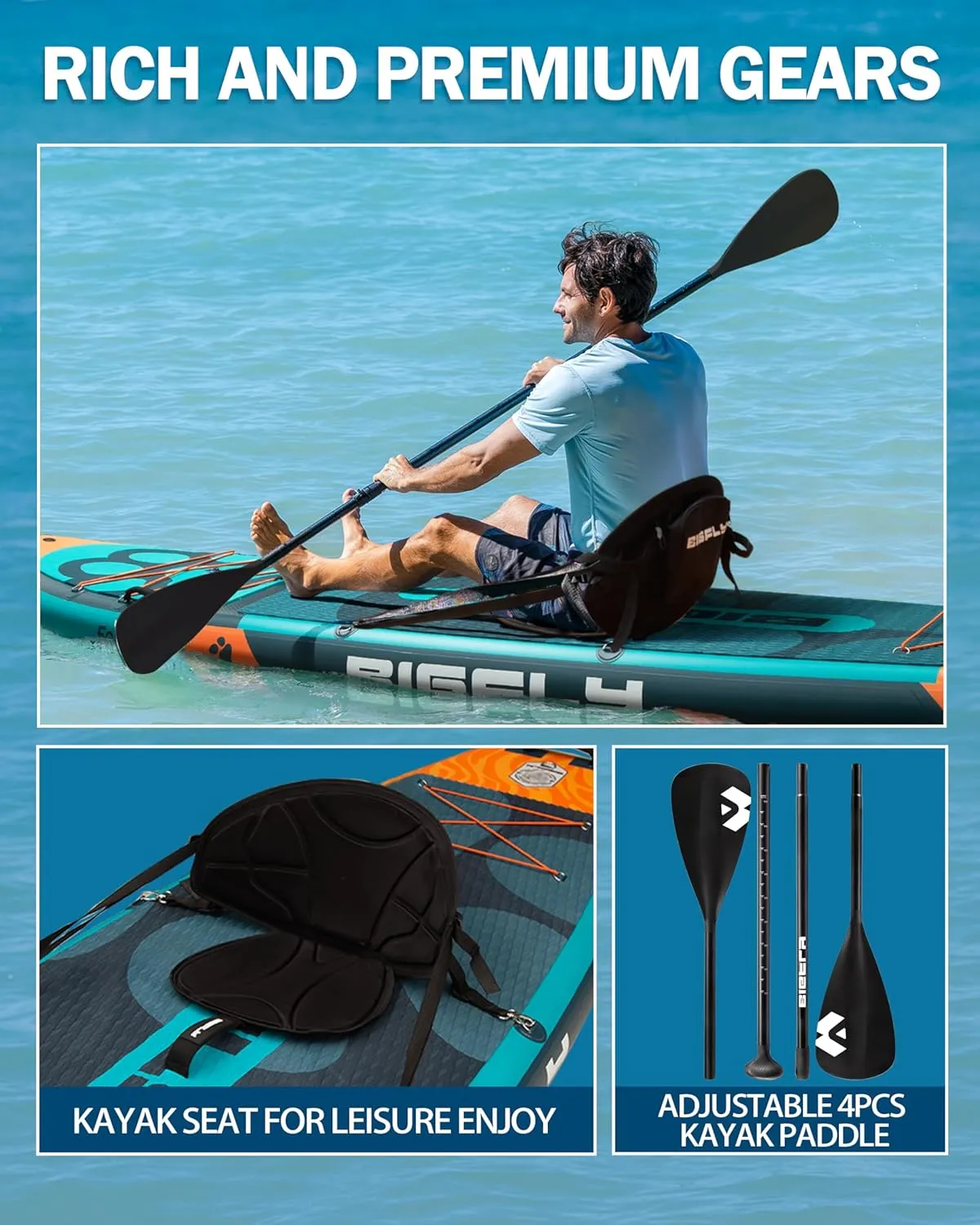 11'6×35" Super Wide Inflatable Stand Up Paddle Board, Ultra Stable Wide SUP for 2 1 People/Family/Big Size, 100L Backpack, All-Round Sup Board, US Big Fin