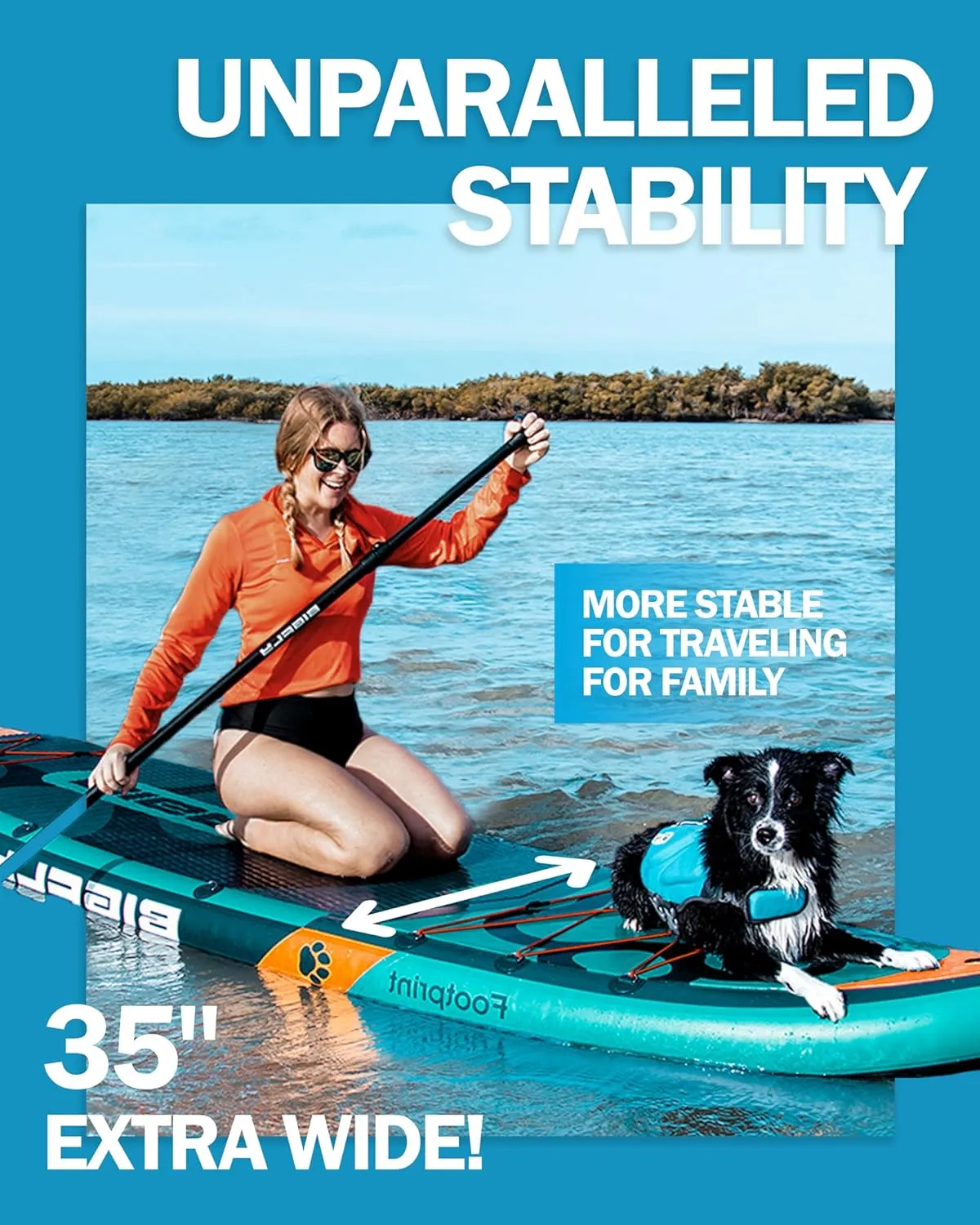 11'6×35" Super Wide Inflatable Stand Up Paddle Board, Ultra Stable Wide SUP for 2 1 People/Family/Big Size, 100L Backpack, All-Round Sup Board, US Big Fin