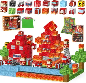 118PCS Magnetic Building Blocks - Build 3D Fire Station Construction Set, STEM Toys for Kids 3 , 1-Inch Magnetic Cubes Montessori Sensory Toys for Toddlers, Boys Girls Magnet Blocks Birthday Gifts