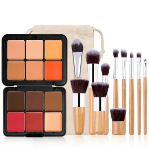 12 Colors Makeup Palette, Foundation Contour Palette, Bronzing Eyeshadow, Make-up Blending Palettes with 10 Makeup Brushes, Full Starter Makeup Kit for Women Beginners Smooth Long Lasting