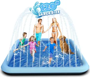 120" Splash Pad for Kids, Outdoor Sprinkler & Inflatable Pool, Extra Large Water Play Mat with Thicker Material for Dogs & Kids, Summer Backyard Fun for Toddlers & Families