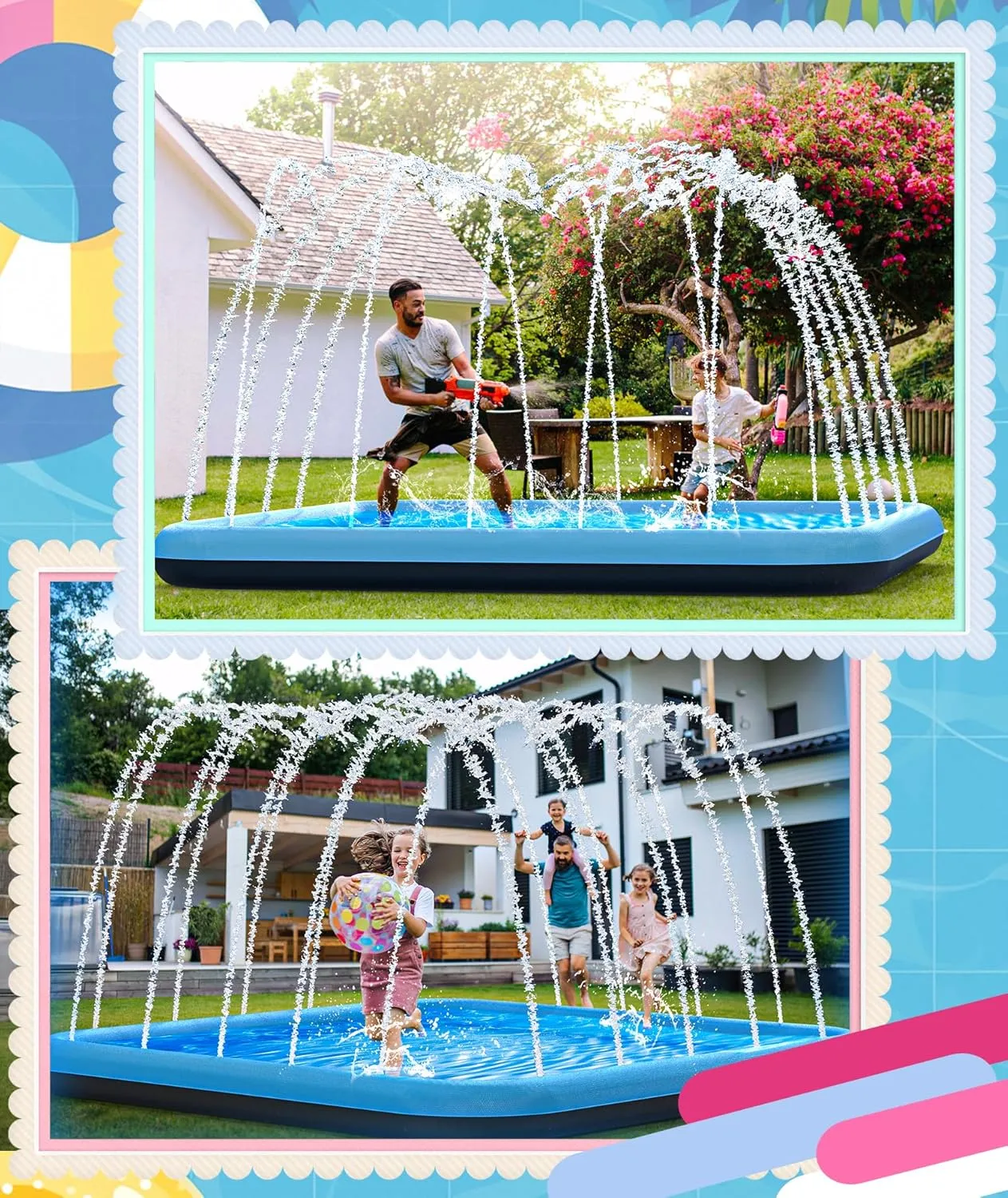 120" Splash Pad for Kids, Outdoor Sprinkler & Inflatable Pool, Extra Large Water Play Mat with Thicker Material for Dogs & Kids, Summer Backyard Fun for Toddlers & Families