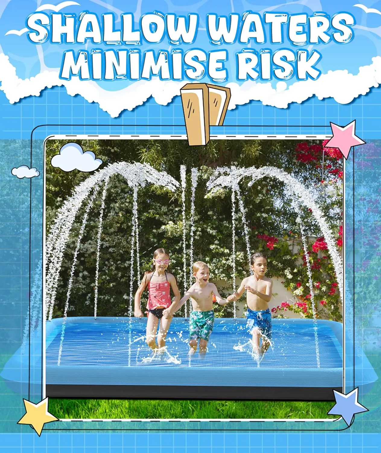 120" Splash Pad for Kids, Outdoor Sprinkler & Inflatable Pool, Extra Large Water Play Mat with Thicker Material for Dogs & Kids, Summer Backyard Fun for Toddlers & Families
