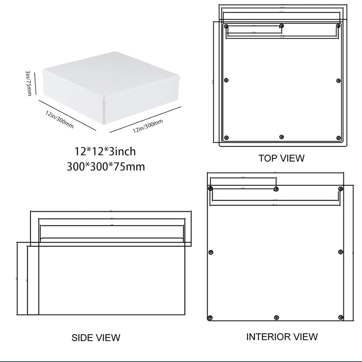 12" x 12" x 3" PVC Plastic Dustproof Waterproof Box IP65 Junction Boxes Project Junction Conduit Box for Electrical Outdoor Enclosure