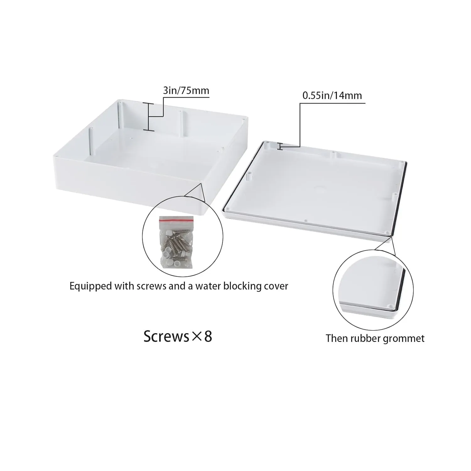 12" x 12" x 3" PVC Plastic Dustproof Waterproof Box IP65 Junction Boxes Project Junction Conduit Box for Electrical Outdoor Enclosure