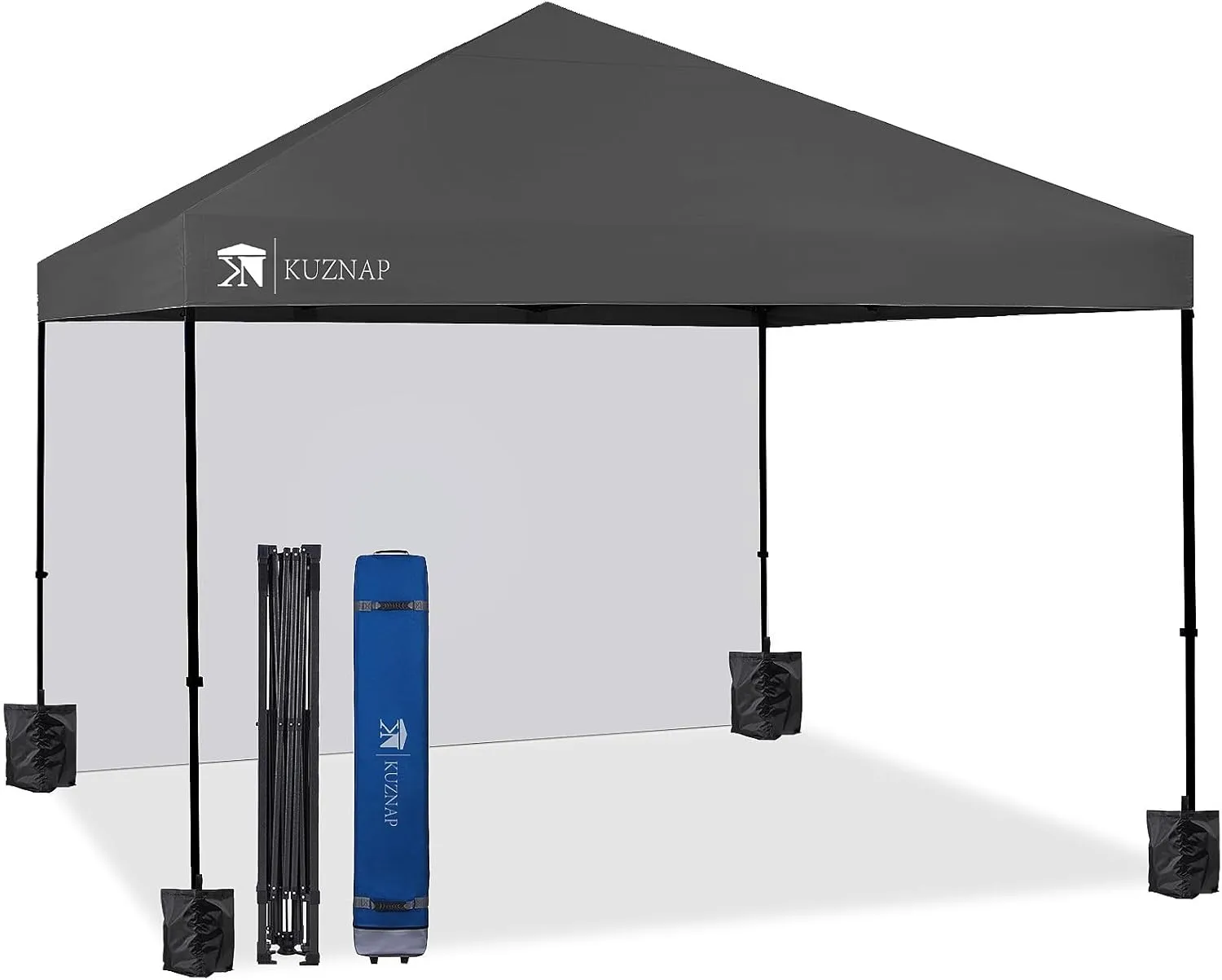 12’x12’ Pop up Canopy Tent Patented EZ Set up Instant Outdoor Canopy with Sidewall Bonus 4 Weight Sandbags, 8 Stakes and 4 Ropes, Grey