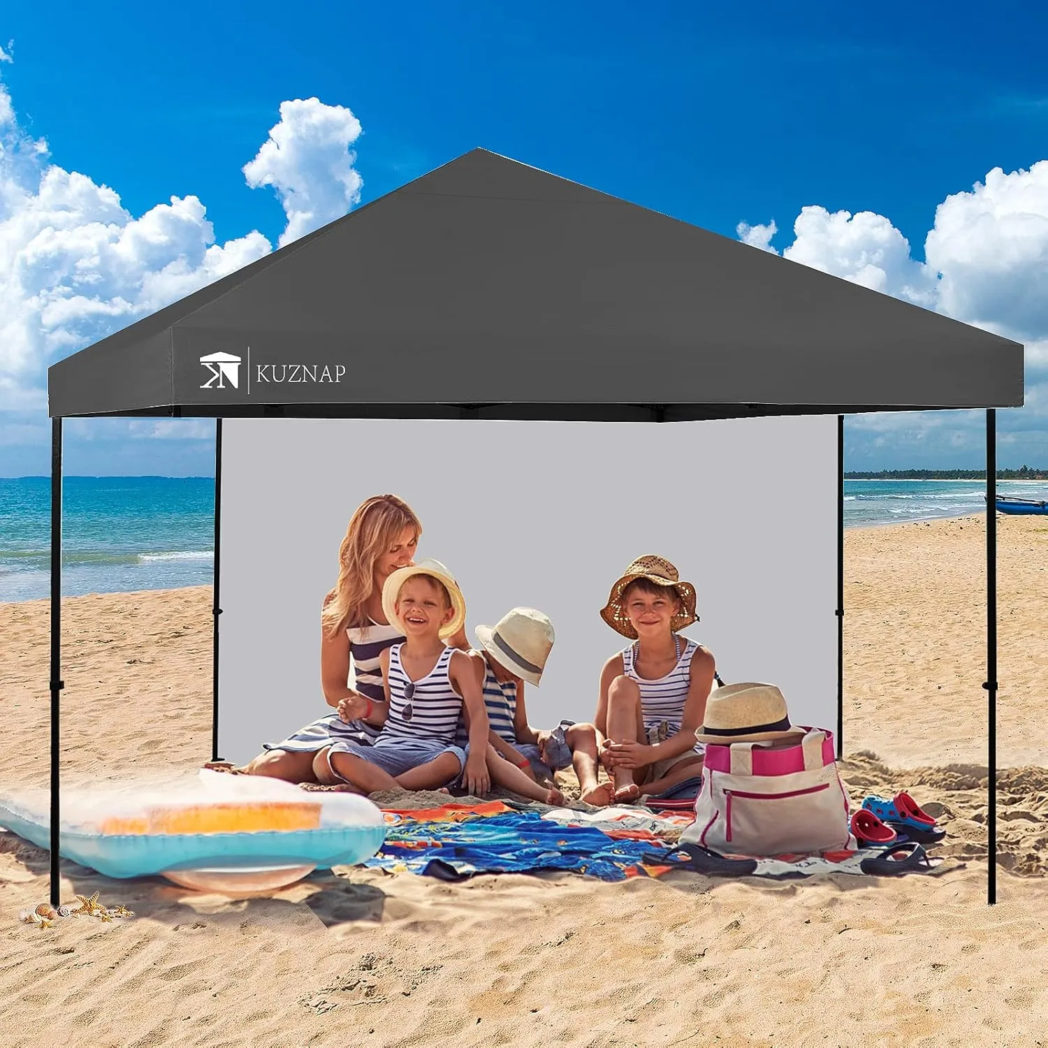 12’x12’ Pop up Canopy Tent Patented EZ Set up Instant Outdoor Canopy with Sidewall Bonus 4 Weight Sandbags, 8 Stakes and 4 Ropes, Grey