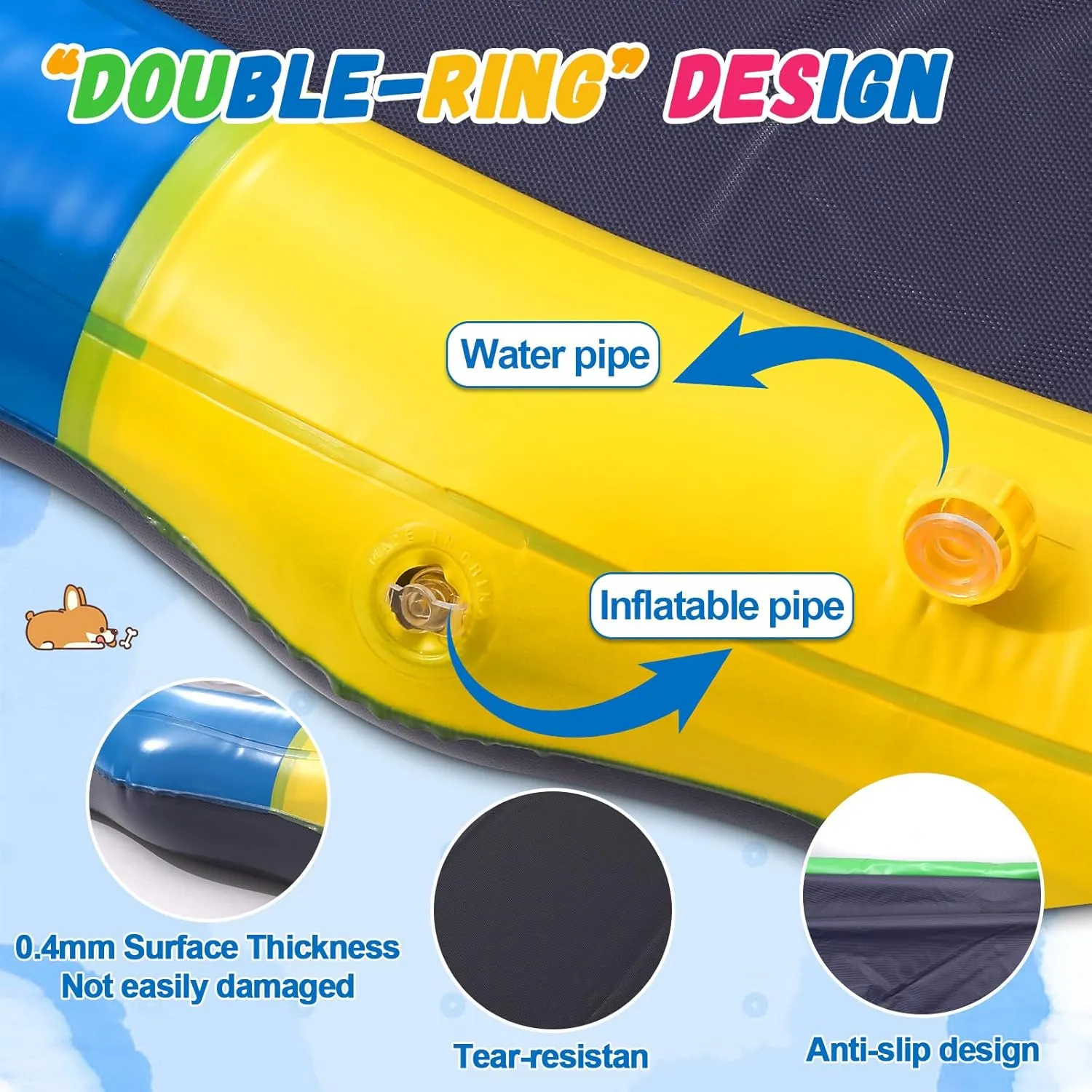 13 ft Giant Inflatable Splash Pad Extra Large 156" 2025 Update Non Slip Pad for Adults Large Dogs Pets Giant Thicken Sprinkler Pool Summer Outdoor Fun Backyard Fountain Play Mat (Cute Style)