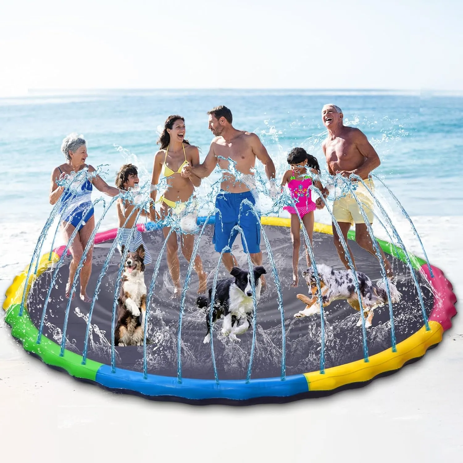 13 ft Giant Inflatable Splash Pad Extra Large 156" 2025 Update Non Slip Pad for Adults Large Dogs Pets Giant Thicken Sprinkler Pool Summer Outdoor Fun Backyard Fountain Play Mat (Cute Style)