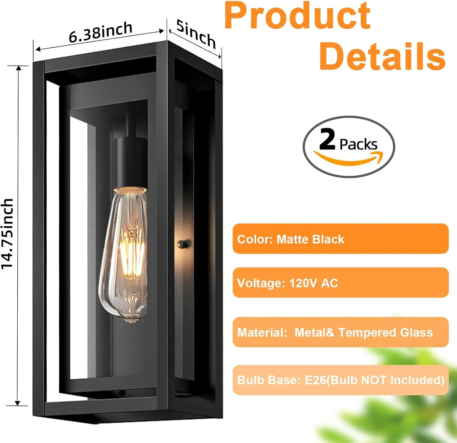 15" Large Outdoor Wall Lights, 2 Pack Matte Black Outdoor Sconces, Modern Waterproof Exterior Lighting Fixtures with Clear Glass Shade for Front Door, Porch, Garage