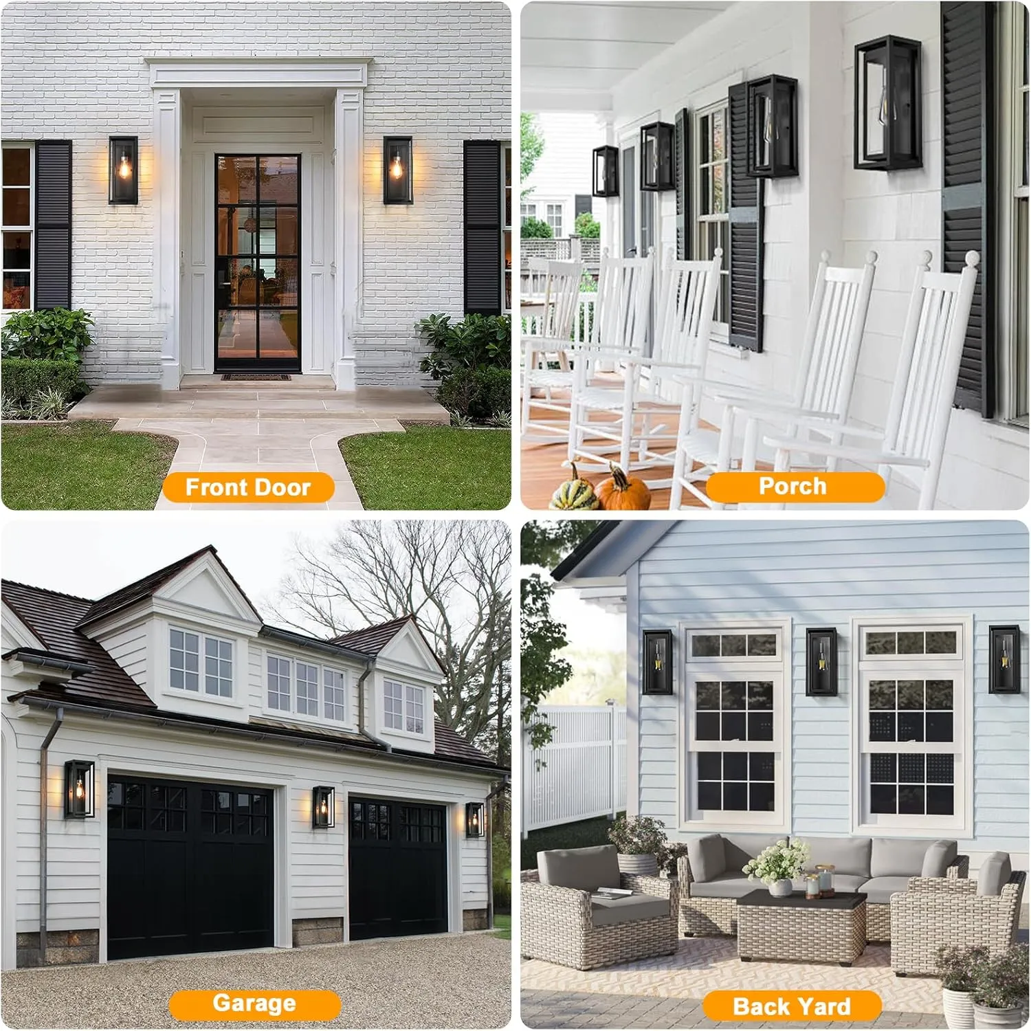 15" Large Outdoor Wall Lights, 2 Pack Matte Black Outdoor Sconces, Modern Waterproof Exterior Lighting Fixtures with Clear Glass Shade for Front Door, Porch, Garage