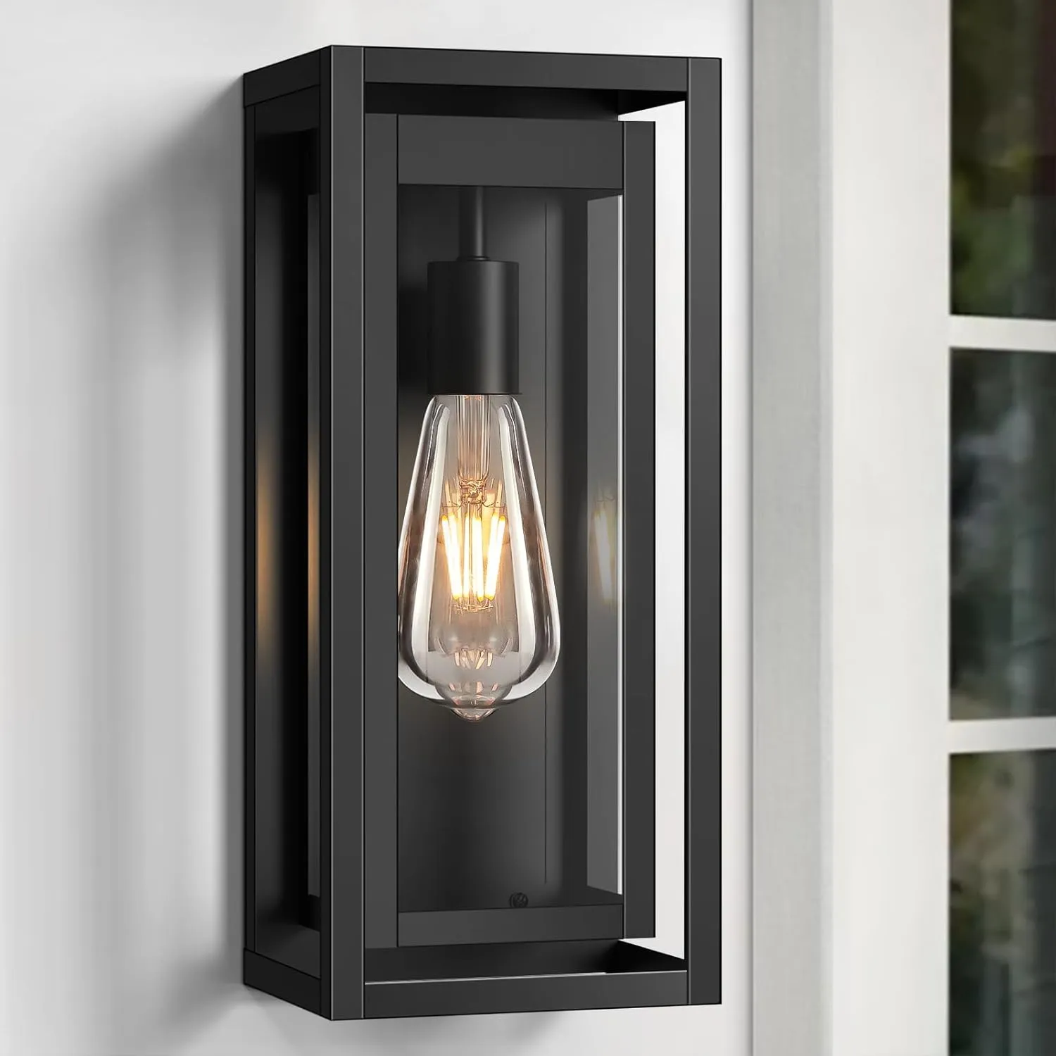15" Large Outdoor Wall Lights, 2 Pack Matte Black Outdoor Sconces, Modern Waterproof Exterior Lighting Fixtures with Clear Glass Shade for Front Door, Porch, Garage