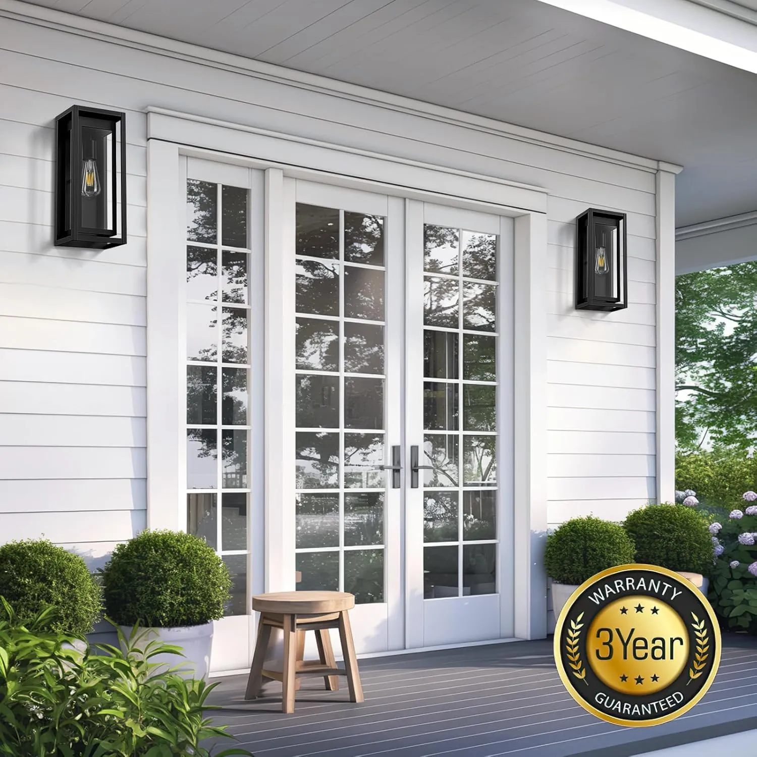 15" Large Outdoor Wall Lights, 2 Pack Matte Black Outdoor Sconces, Modern Waterproof Exterior Lighting Fixtures with Clear Glass Shade for Front Door, Porch, Garage