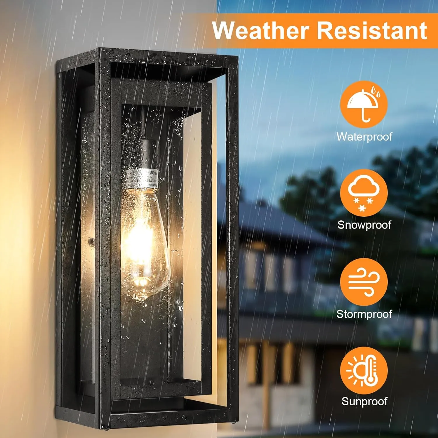 15" Large Outdoor Wall Lights, 2 Pack Matte Black Outdoor Sconces, Modern Waterproof Exterior Lighting Fixtures with Clear Glass Shade for Front Door, Porch, Garage