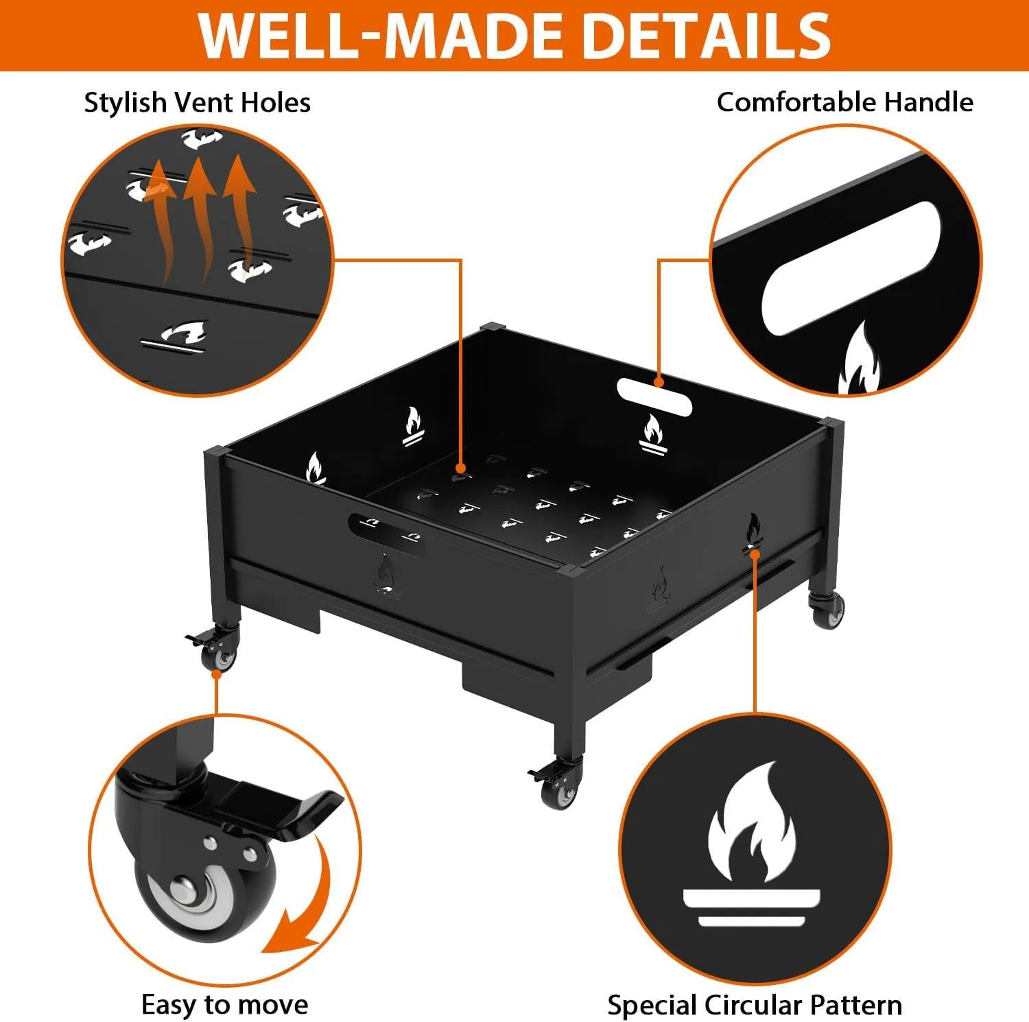 16 Inch Fire Pit with Wheels, Wood Burning Fire Pit for Outside with Waterproof Carry Bag, Heavy Duty Portable Outdoor Backyard Metal Firepit for Patio Bonfire Picnic BBQ Party Camping Beach