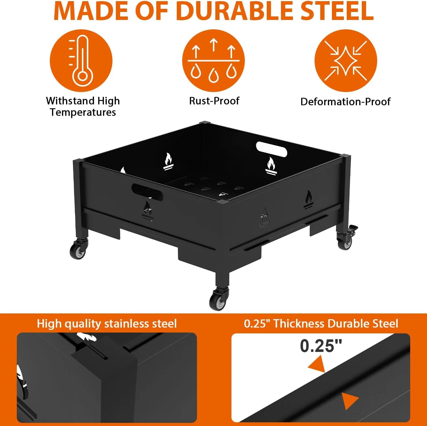 16 Inch Fire Pit with Wheels, Wood Burning Fire Pit for Outside with Waterproof Carry Bag, Heavy Duty Portable Outdoor Backyard Metal Firepit for Patio Bonfire Picnic BBQ Party Camping Beach