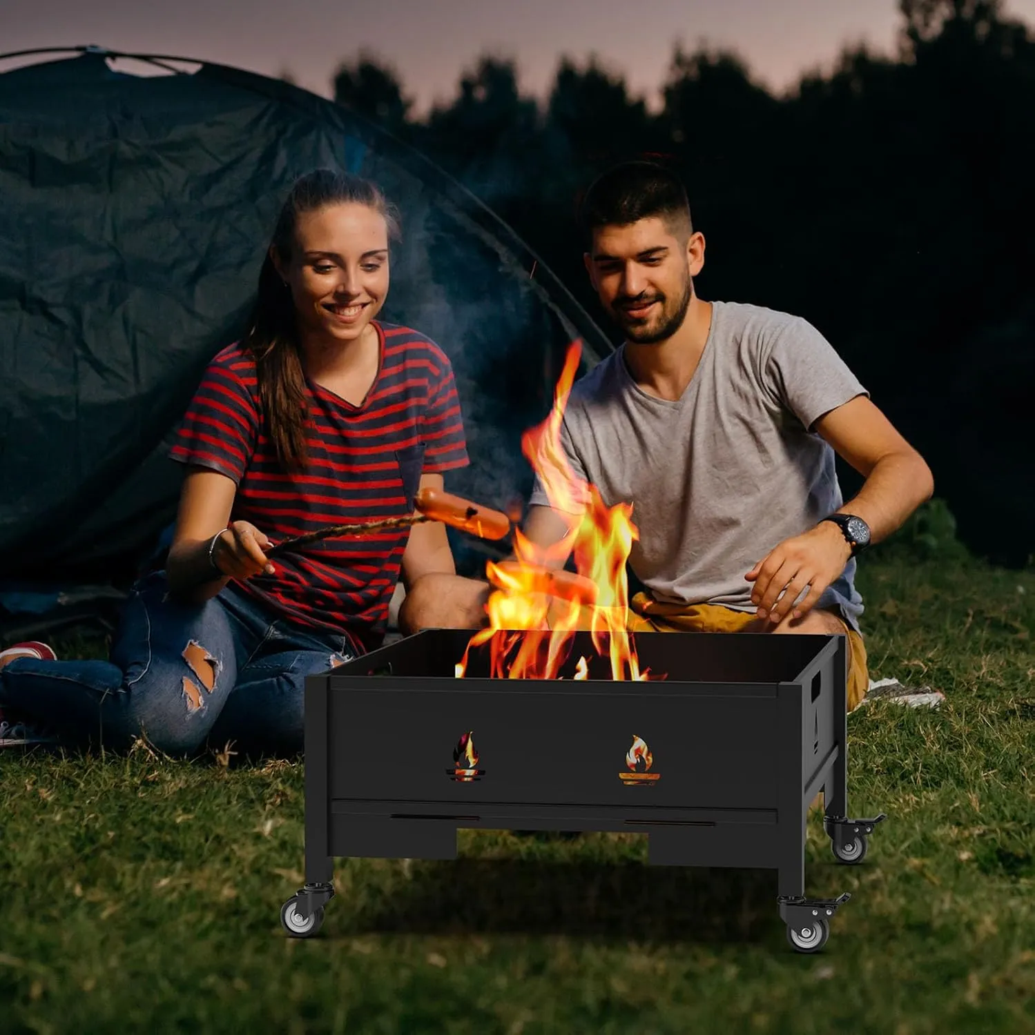 16 Inch Fire Pit with Wheels, Wood Burning Fire Pit for Outside with Waterproof Carry Bag, Heavy Duty Portable Outdoor Backyard Metal Firepit for Patio Bonfire Picnic BBQ Party Camping Beach