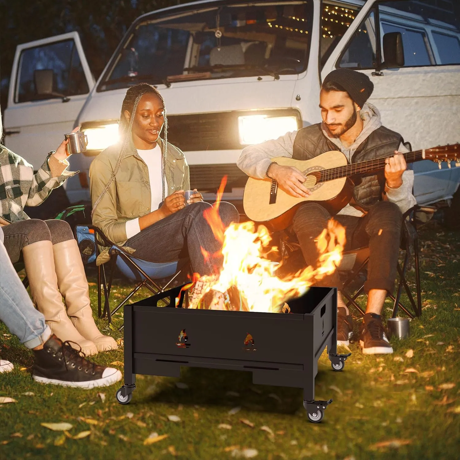 16 Inch Fire Pit with Wheels, Wood Burning Fire Pit for Outside with Waterproof Carry Bag, Heavy Duty Portable Outdoor Backyard Metal Firepit for Patio Bonfire Picnic BBQ Party Camping Beach