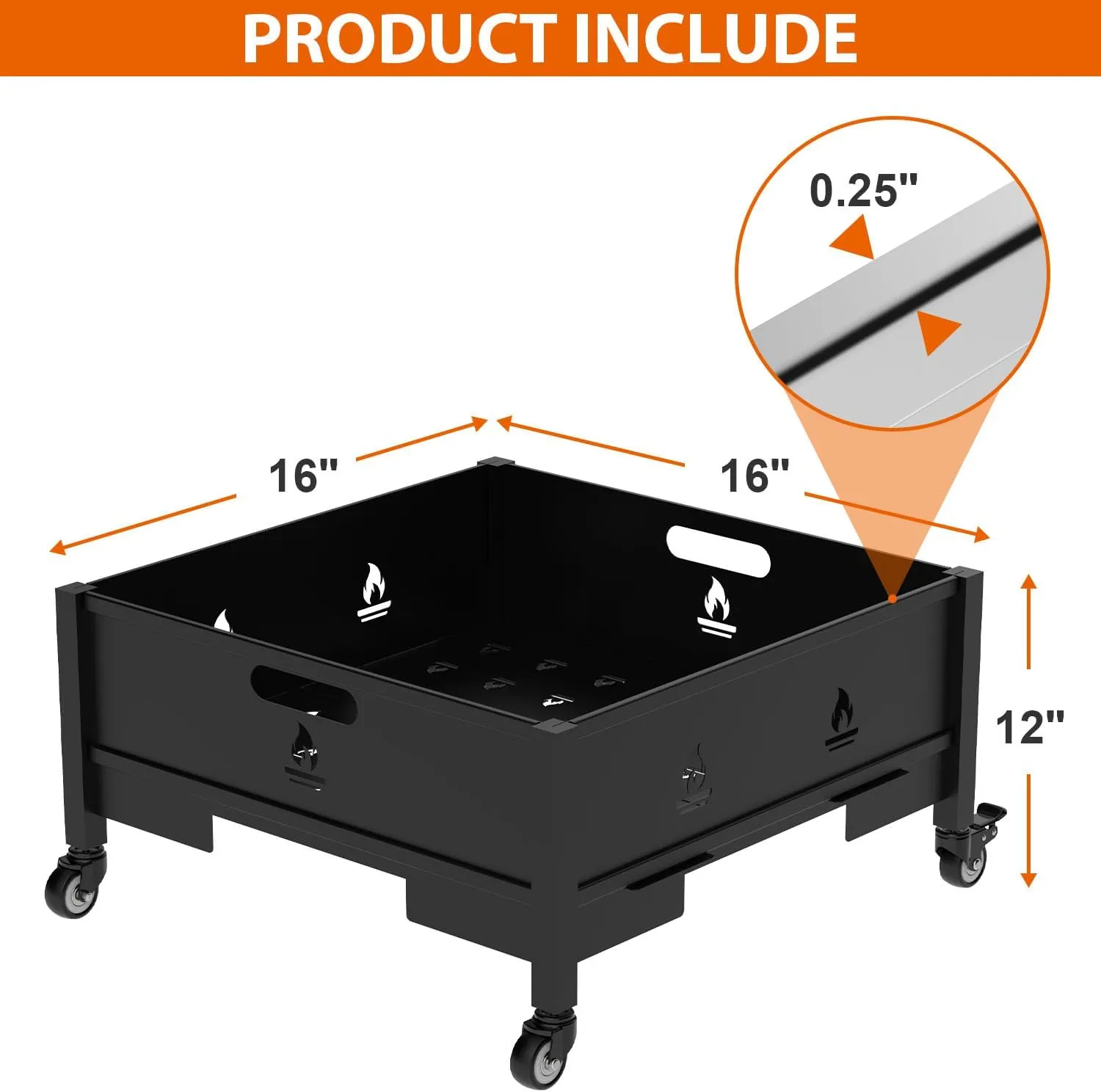16 Inch Fire Pit with Wheels, Wood Burning Fire Pit for Outside with Waterproof Carry Bag, Heavy Duty Portable Outdoor Backyard Metal Firepit for Patio Bonfire Picnic BBQ Party Camping Beach