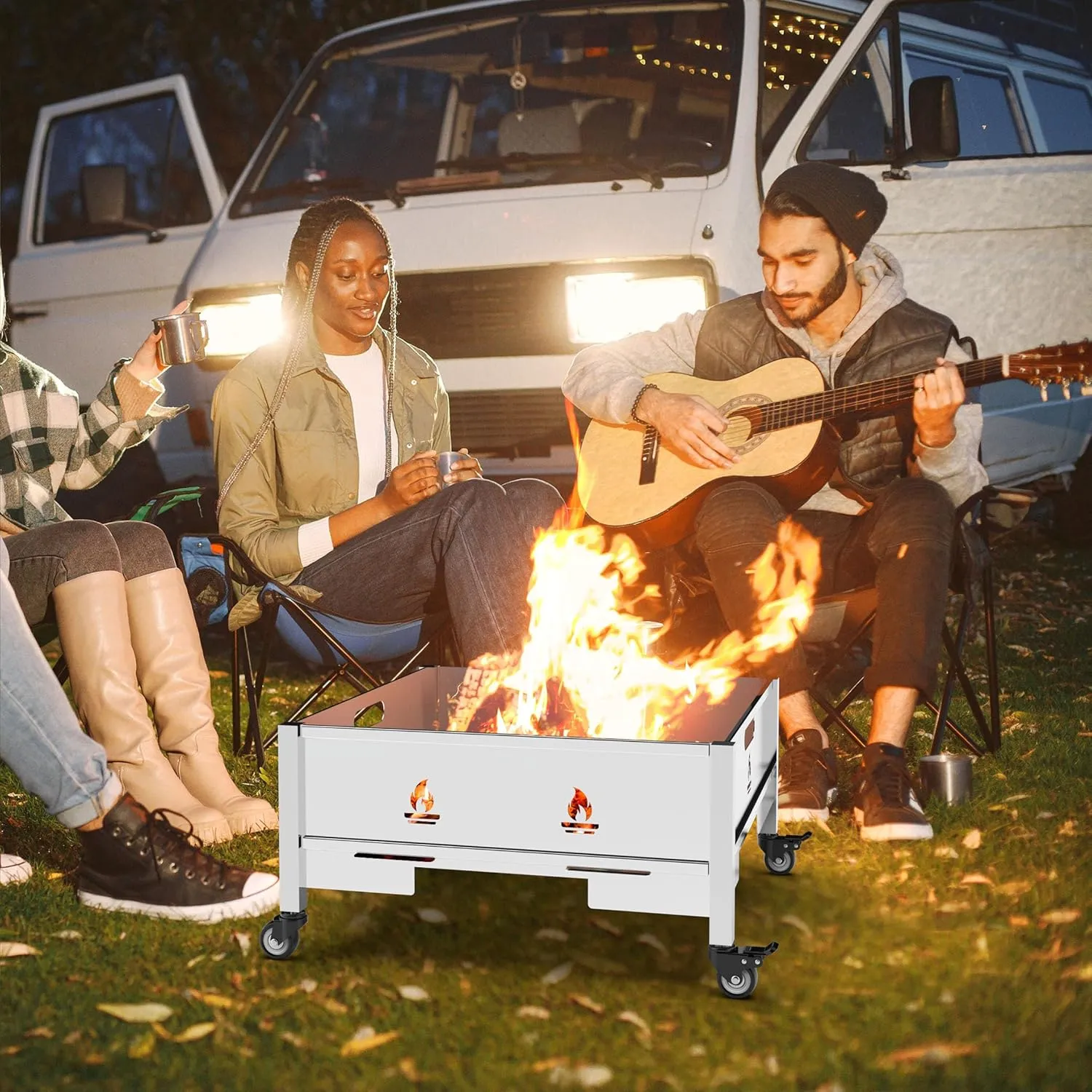 16 Inch Fire Pit with Wheels, Wood Burning Fire Pit for Outside with Waterproof Carry Bag, Heavy Duty Portable Outdoor Backyard Stainless Steel Firepit for Patio Bonfire Picnic BBQ Party Camping Beach