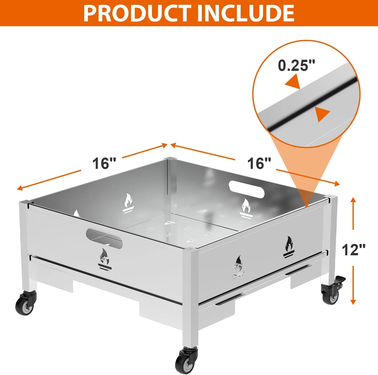 16 Inch Fire Pit with Wheels, Wood Burning Fire Pit for Outside with Waterproof Carry Bag, Heavy Duty Portable Outdoor Backyard Stainless Steel Firepit for Patio Bonfire Picnic BBQ Party Camping Beach