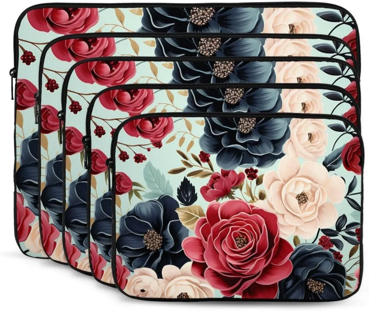 17 Inch Laptop Sleeve Bag Waterproof Shockproof Laptop Case Bag Maroon and Navy Flowers Computer Skin Bags Lightweight Tablet Carrying Case