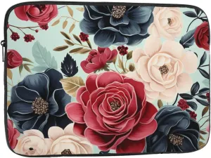 17 Inch Laptop Sleeve Bag Waterproof Shockproof Laptop Case Bag Maroon and Navy Flowers Computer Skin Bags Lightweight Tablet Carrying Case