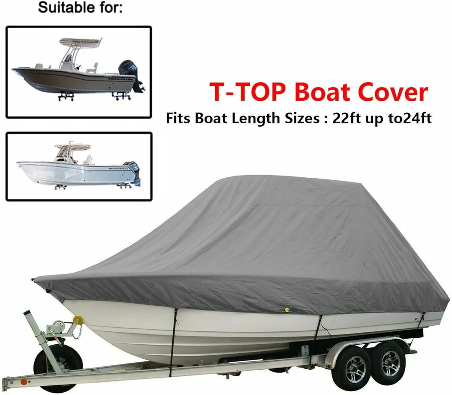 18-28ft 600D Jumbos Cruiser Boat-Cover Heavy-Duty Oceansouth Marine Water Sun Proof UV Protection Fish-Ski VHull Mooring Cover(Grey 22-24ft)