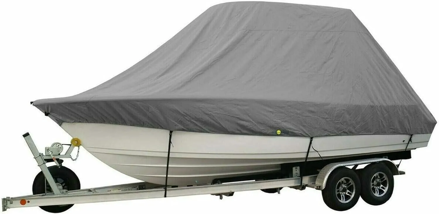 18-28ft 600D Jumbos Cruiser Boat-Cover Heavy-Duty Oceansouth Marine Water Sun Proof UV Protection Fish-Ski VHull Mooring Cover(Grey 22-24ft)