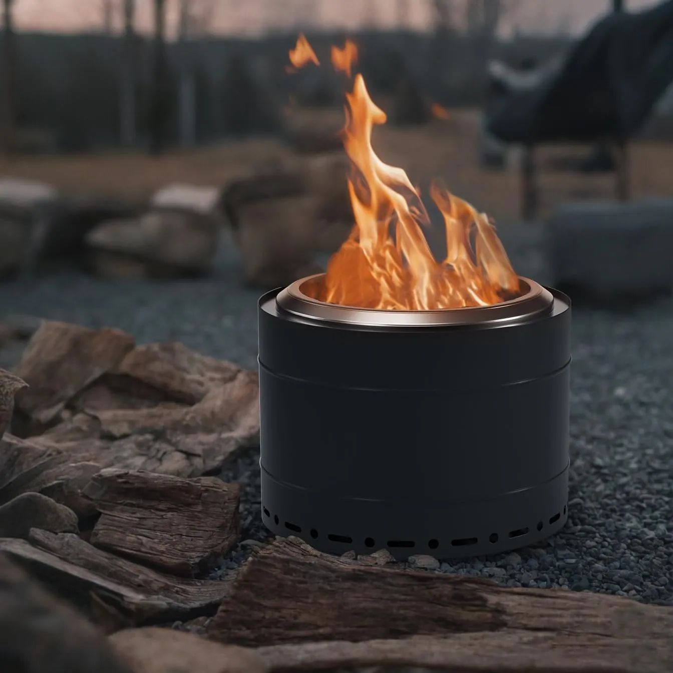 19.5 inch Smokeless Fire Pit with Carry Bag, Stainless Steel Outdoor Smokeless Firepit, Wood Burning Fire Pits for Camping, Bonfire,Low Smoke Firepit for Outside(Black)