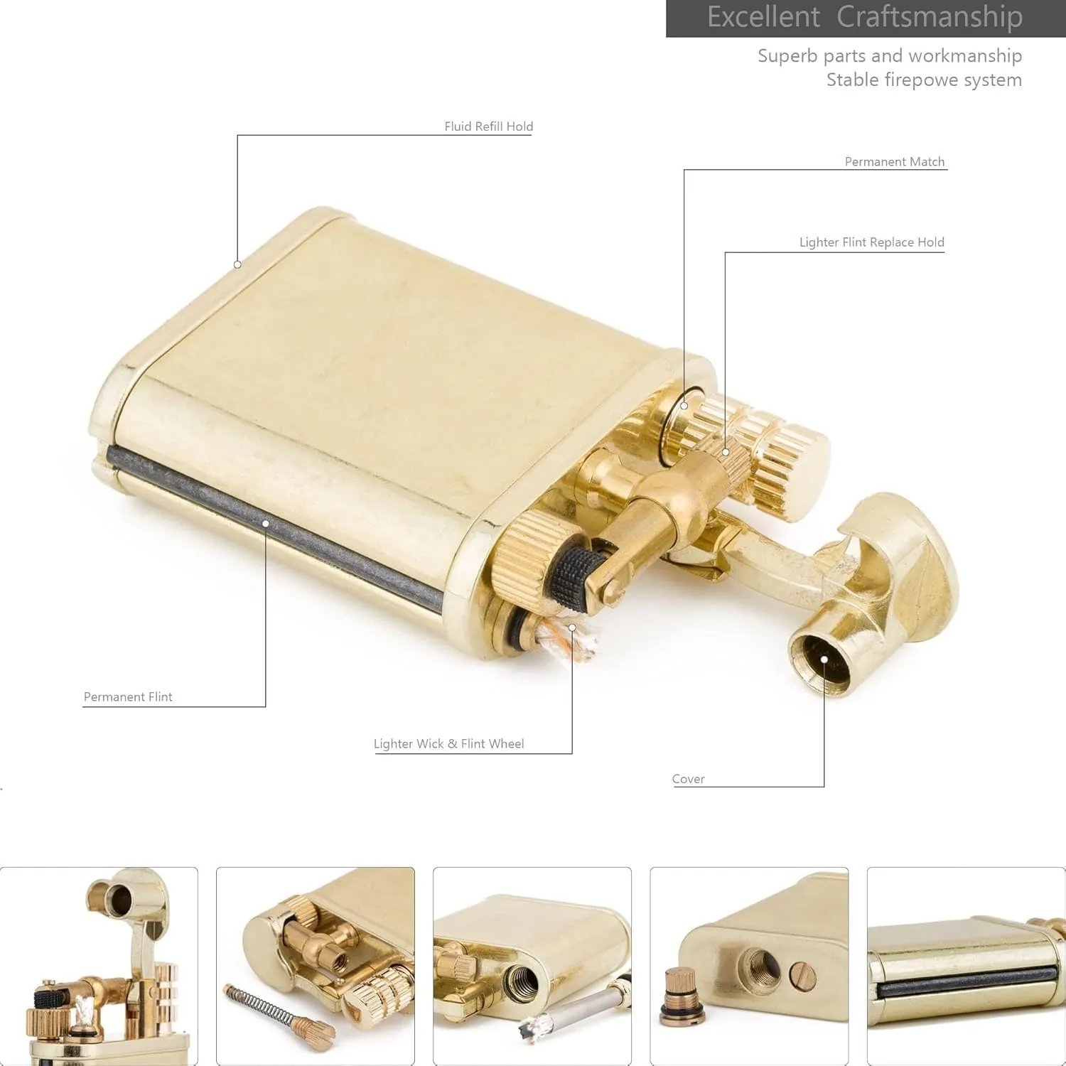 2 in 1 Lighter Permanent Matches Antique Style Lift Arm Kerosene with Refillable Windproof Trench Vintage Collectible Men's Gift(#794719)