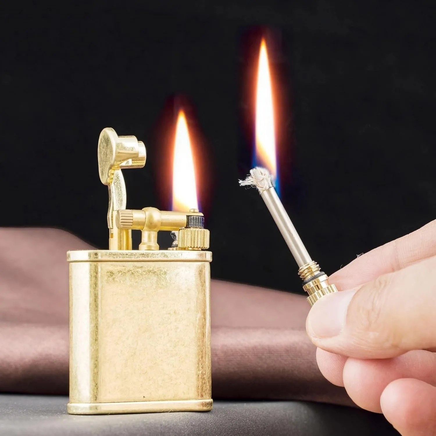 2 in 1 Lighter Permanent Matches Antique Style Lift Arm Kerosene with Refillable Windproof Trench Vintage Collectible Men's Gift(#794719)