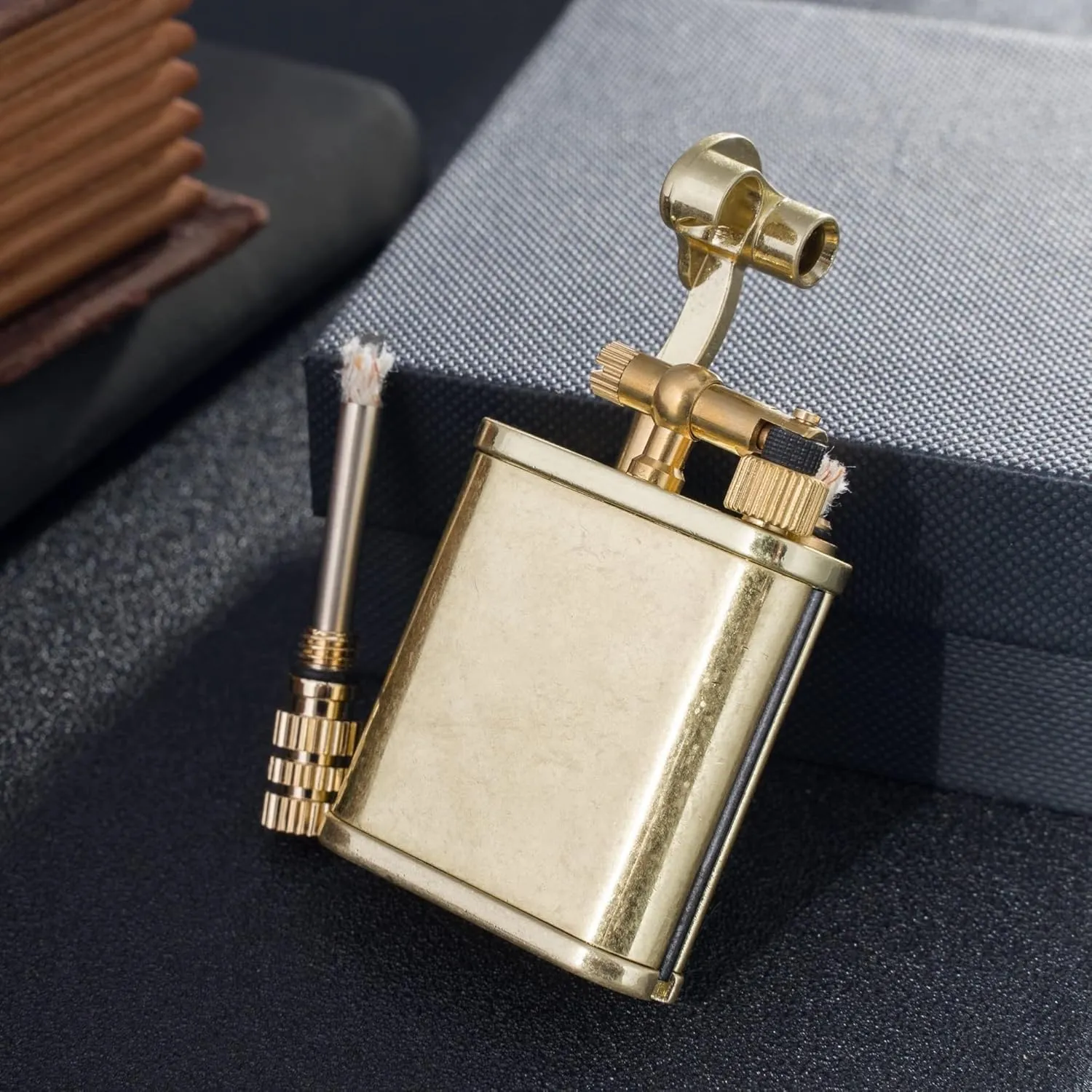 2 in 1 Lighter Permanent Matches Antique Style Lift Arm Kerosene with Refillable Windproof Trench Vintage Collectible Men's Gift(#794719)