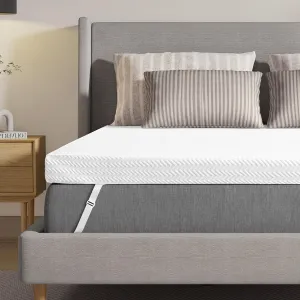 2 Inch Gel Memory Foam Mattress Topper Twin, Mattress Pad with Removable Cover Adjustable Elastic Straps, White
