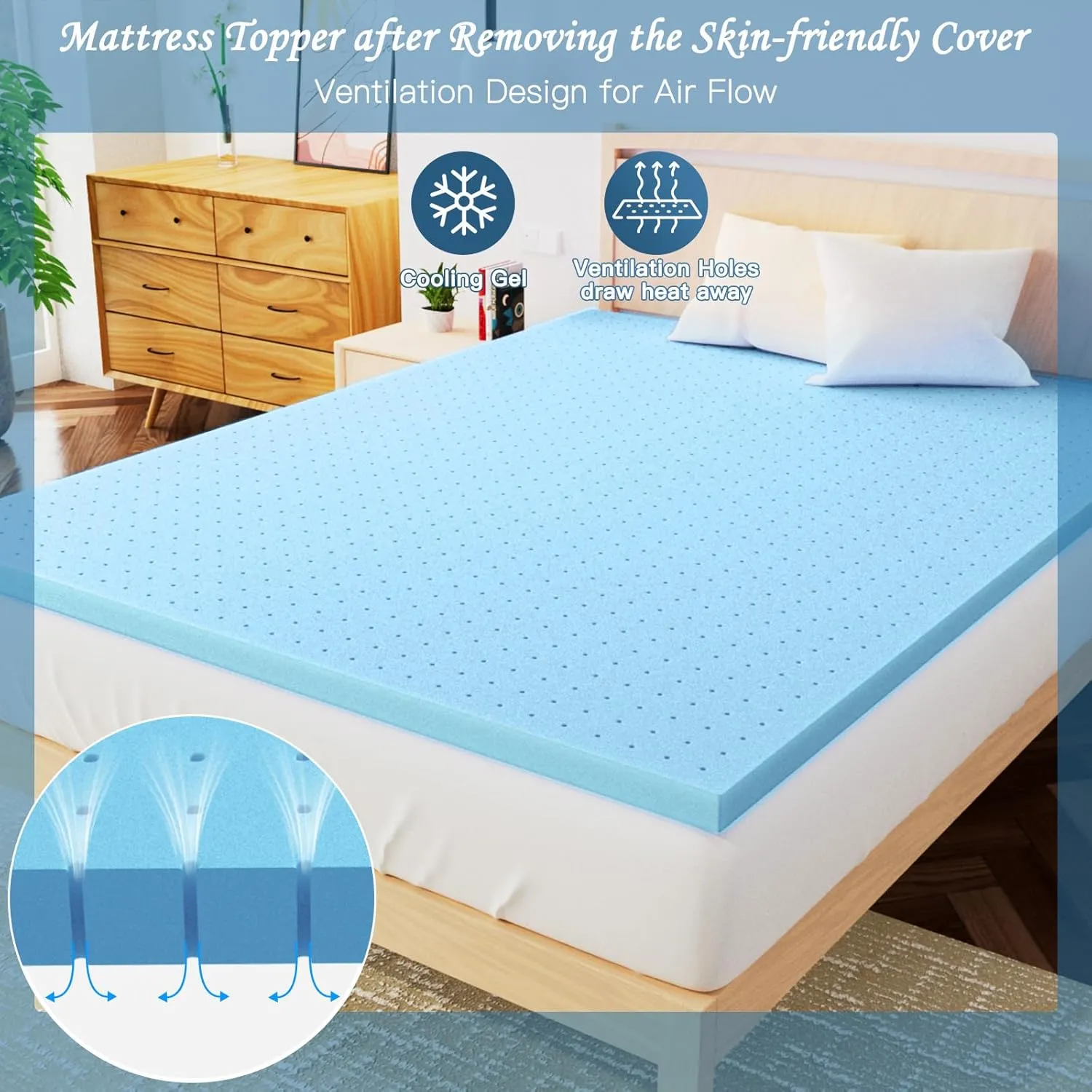 2 Inch Memory Foam Mattress Topper,Cooling Gel Infused High Density Full(54"x75") Topper with Removable Skin-Friendly Cover,Bed Topper for Pressure Relief Back Pain, CertiPUR-US Certified, Gray