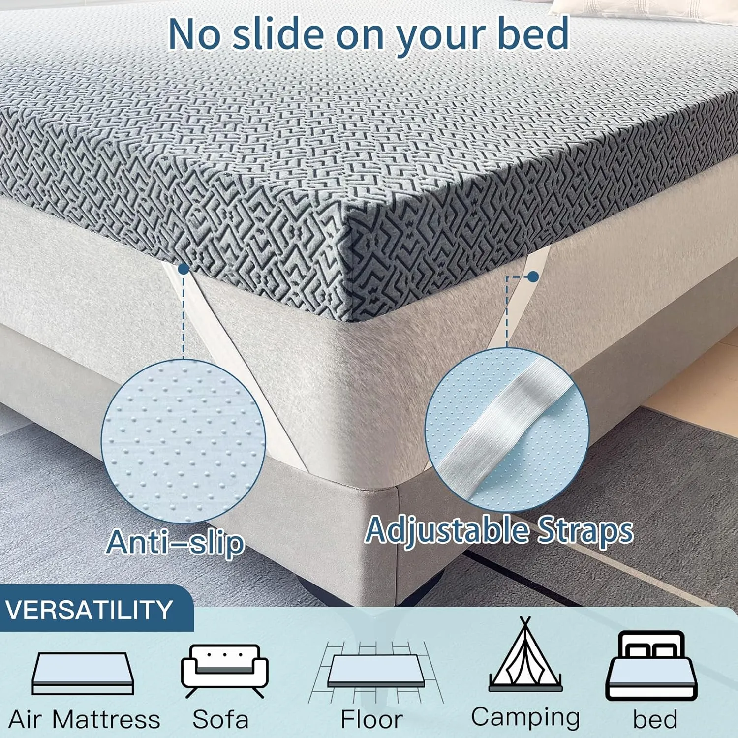 2 Inch Memory Foam Mattress Topper,Cooling Gel Infused High Density Full(54"x75") Topper with Removable Skin-Friendly Cover,Bed Topper for Pressure Relief Back Pain, CertiPUR-US Certified, Gray