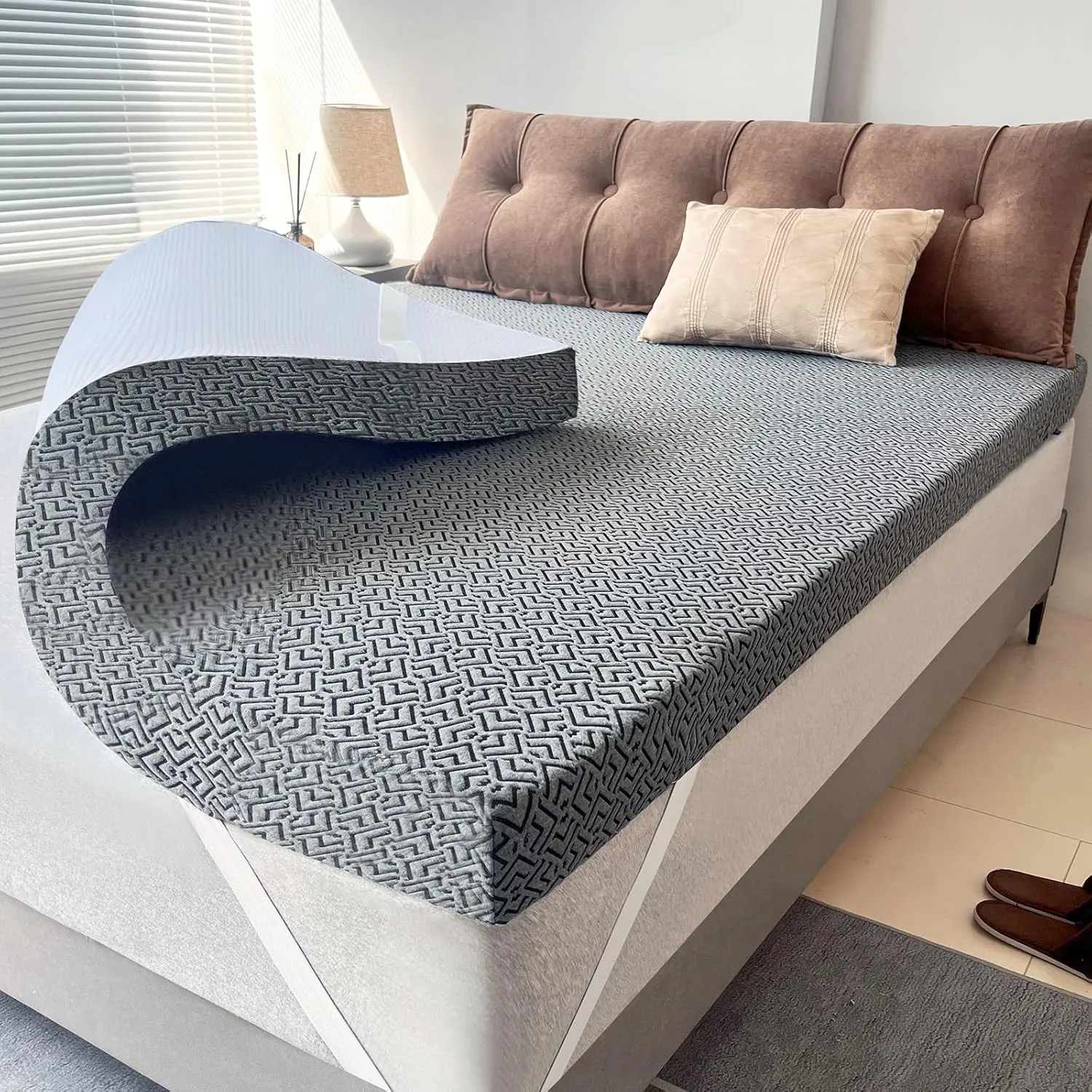 2 Inch Memory Foam Mattress Topper,Cooling Gel Infused High Density Full(54"x75") Topper with Removable Skin-Friendly Cover,Bed Topper for Pressure Relief Back Pain, CertiPUR-US Certified, Gray