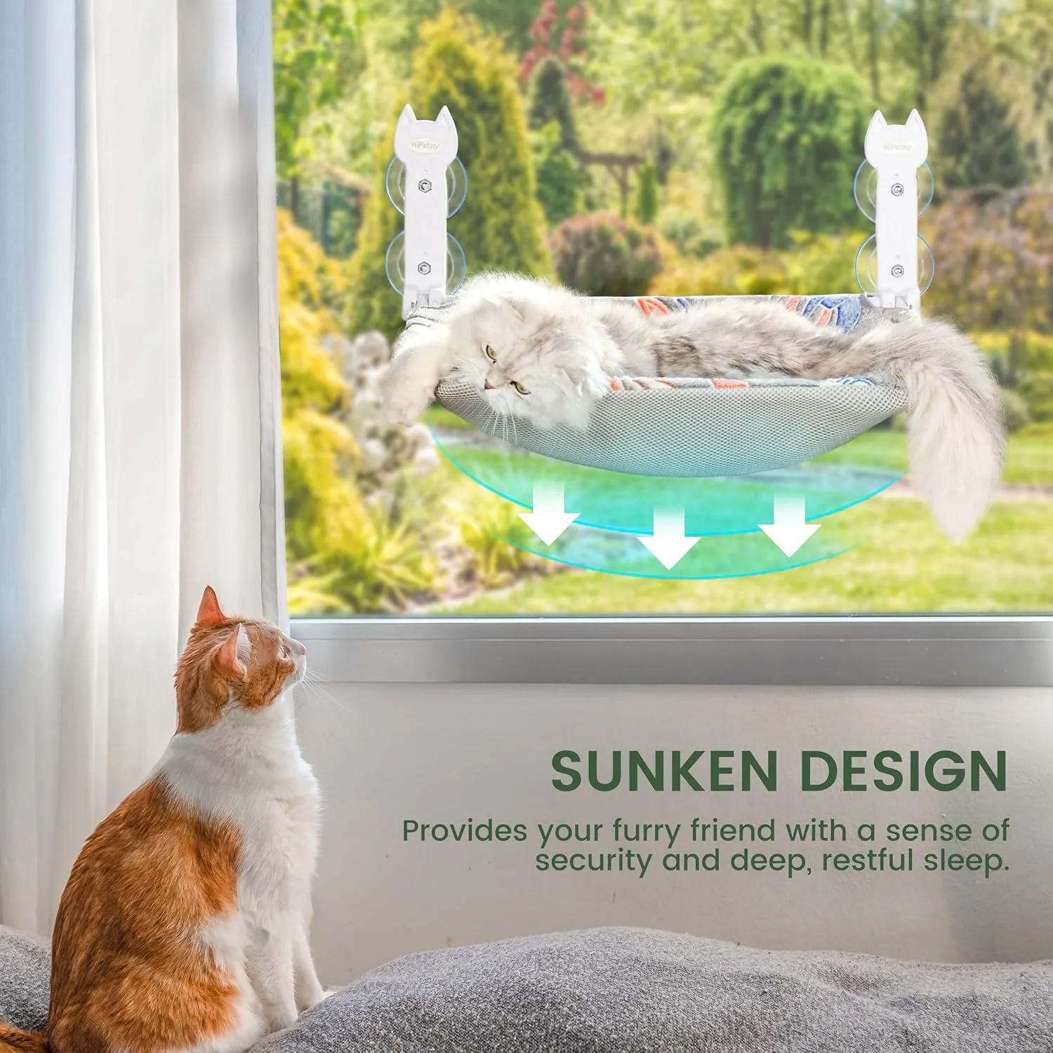 2 Pack Cat Window Perch, Glow in The Dark Foldable Cat Hammock with Sunken Design & Removable Soft Cover, Breathable Cordless Window Bed for Resting Indoor Kitten (Grey, 2 Pack - M)