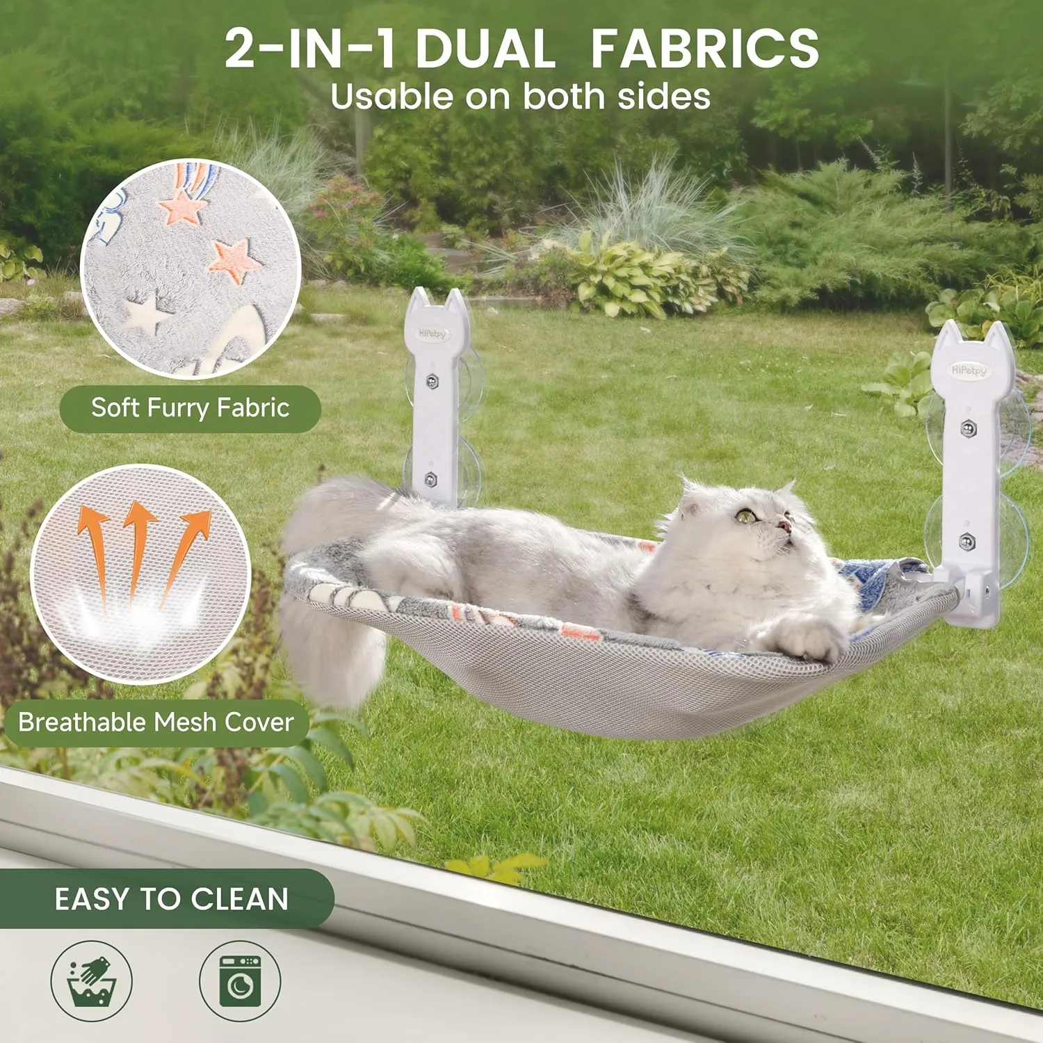 2 Pack Cat Window Perch, Glow in The Dark Foldable Cat Hammock with Sunken Design & Removable Soft Cover, Breathable Cordless Window Bed for Resting Indoor Kitten (Grey, 2 Pack - M)