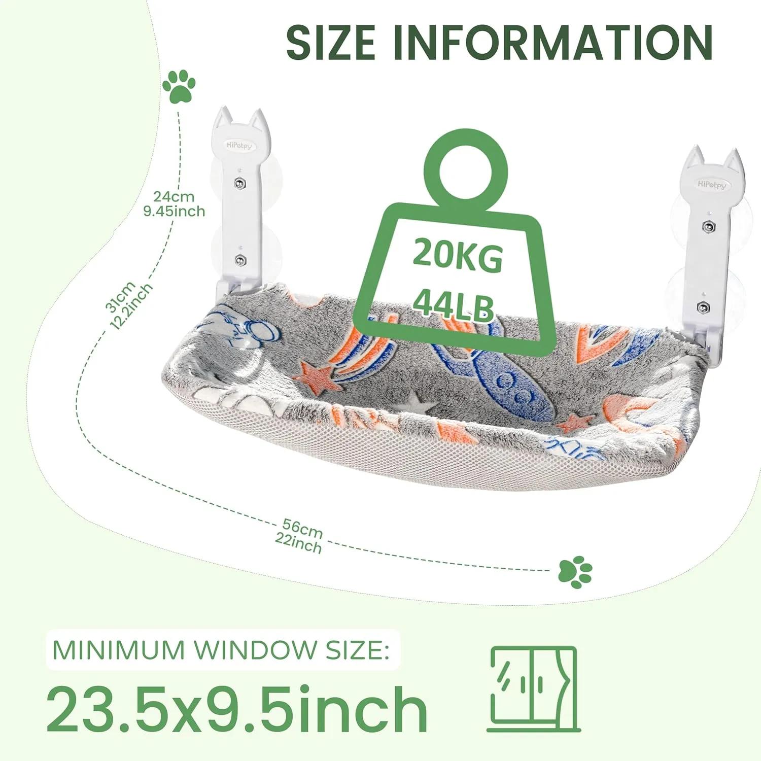 2 Pack Cat Window Perch, Glow in The Dark Foldable Cat Hammock with Sunken Design & Removable Soft Cover, Breathable Cordless Window Bed for Resting Indoor Kitten (Grey, 2 Pack - M)