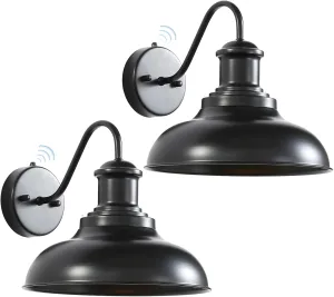 2 Pack Dusk to Dawn Outdoor Wall Sconces, Black Sensor Porch Wall Lights, Exterior Farmhouse Lighting Fixtures Wall Mount Lantern for Patio Garage Shed Deck Fence Barn and Yard